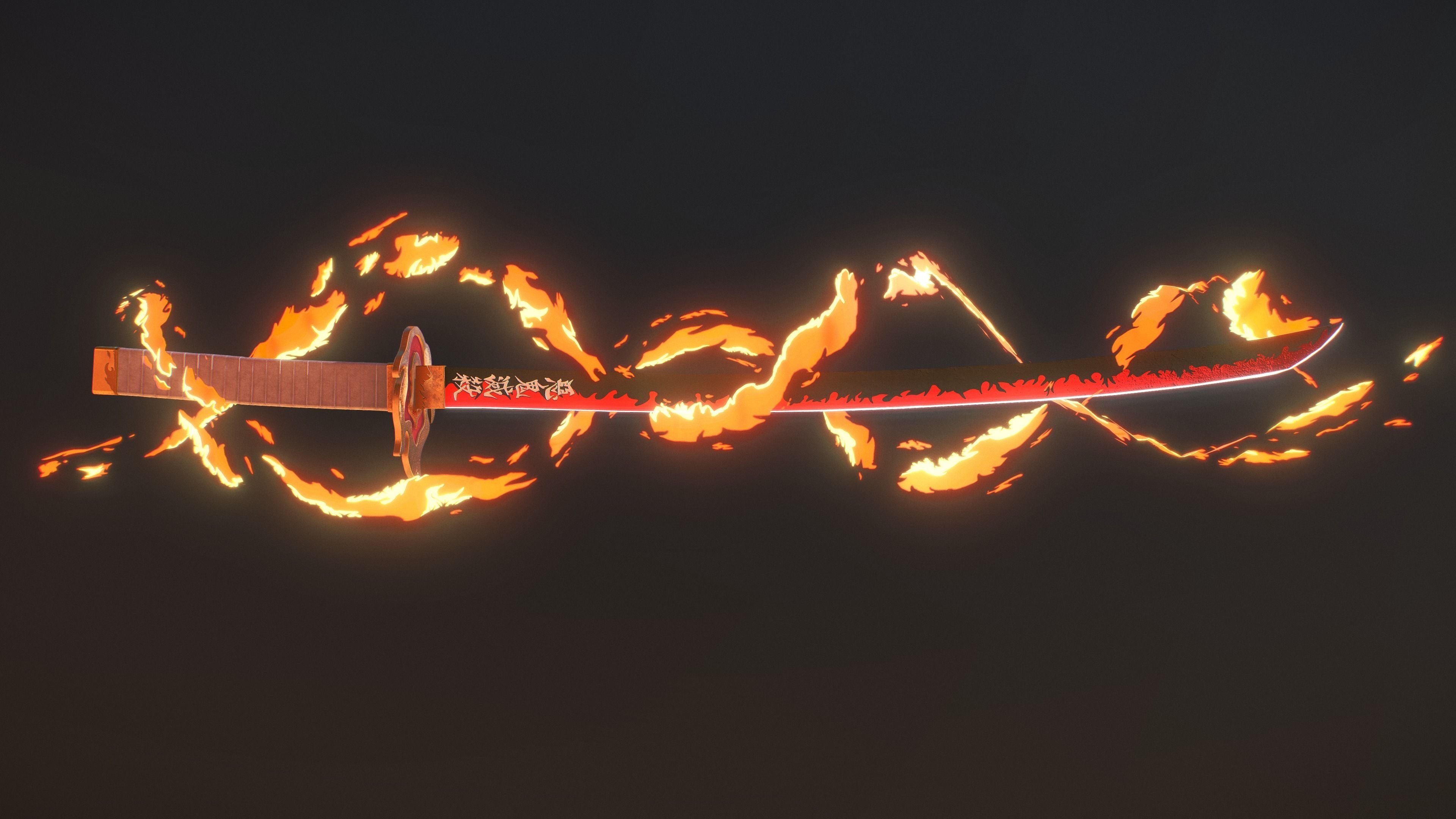 Demon Slayer Rengoku Katana Low-poly 3D model_1