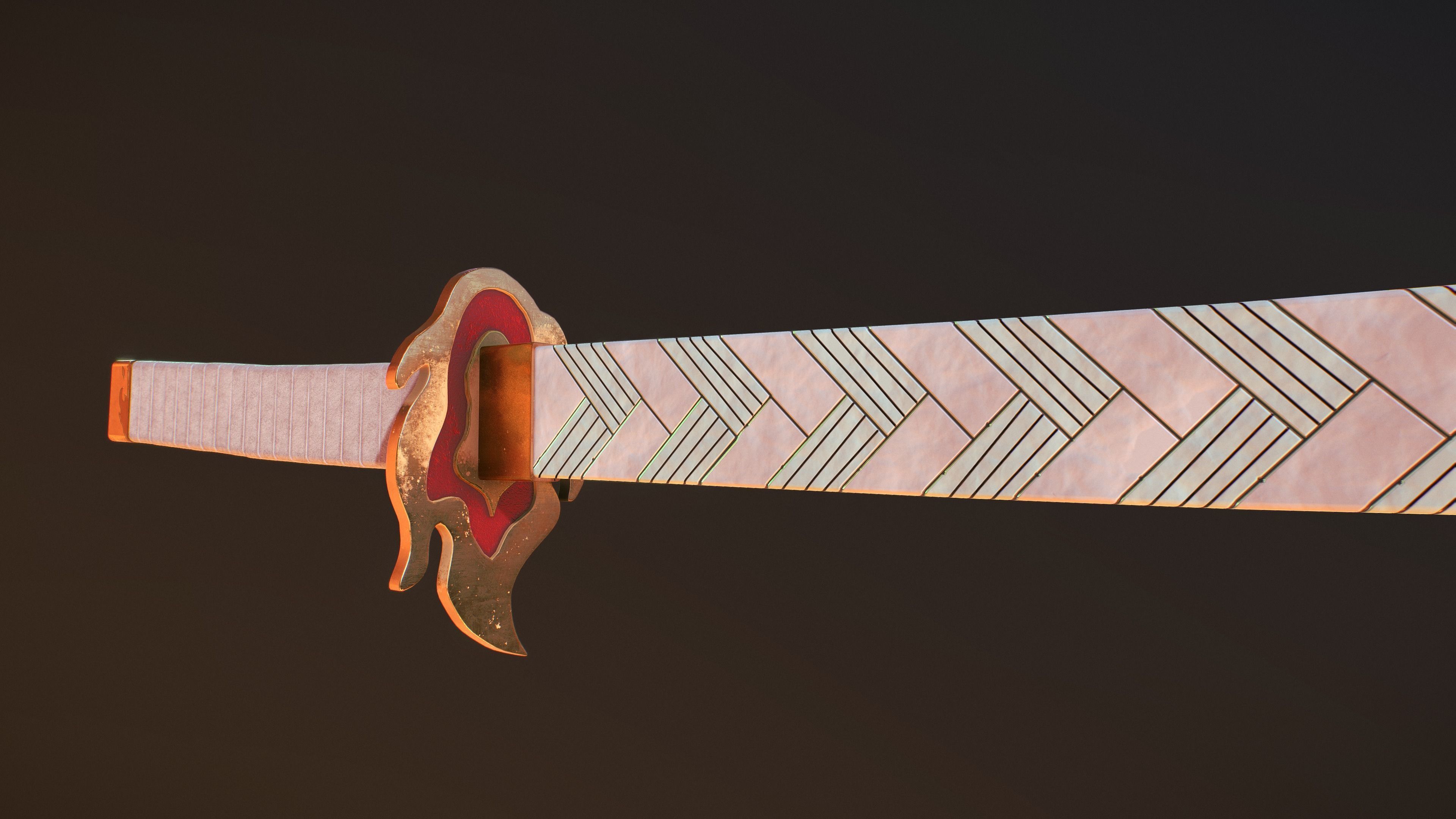 Demon Slayer Rengoku Katana Low-poly 3D model_6