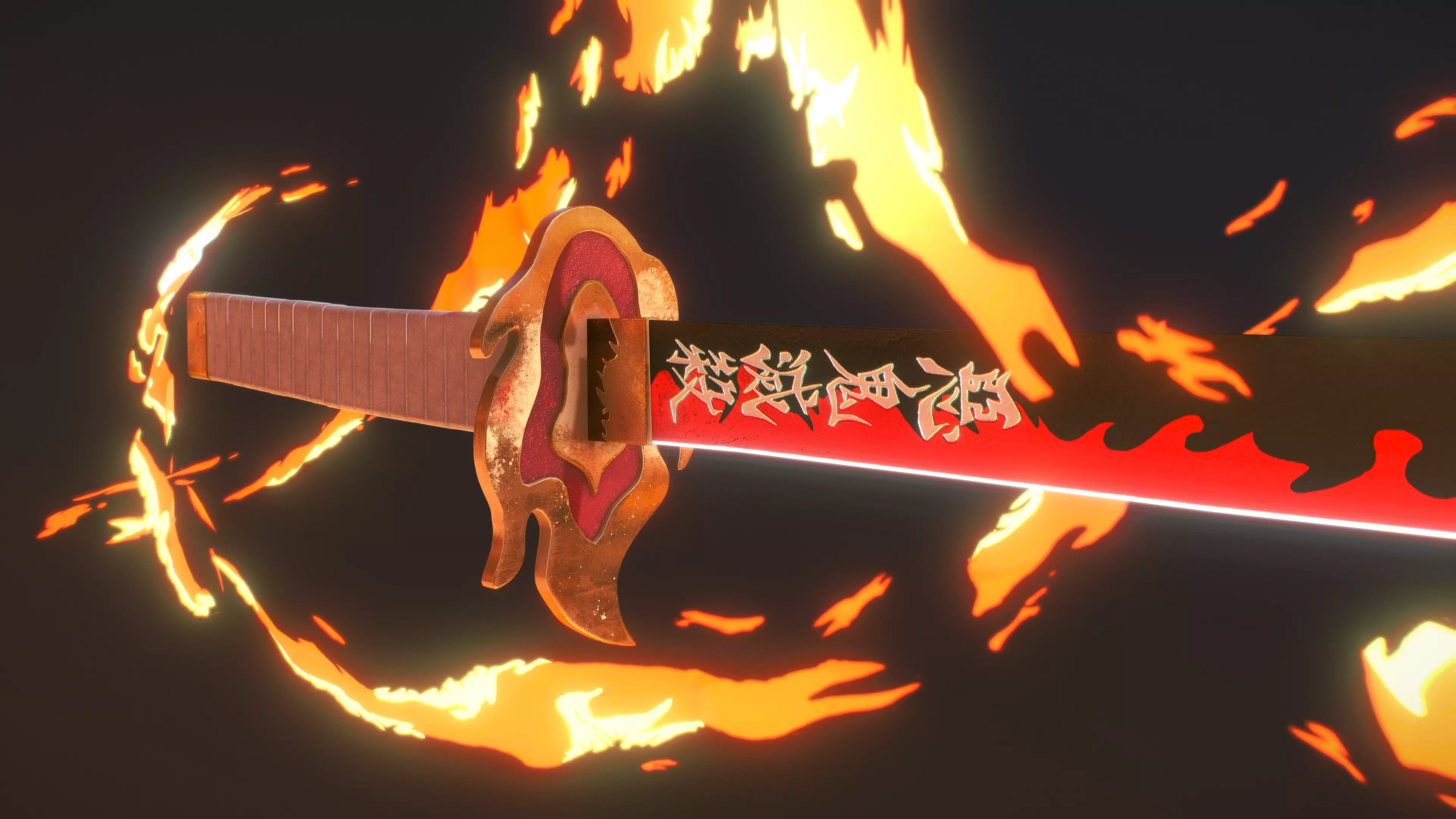 Demon Slayer Rengoku Katana Low-poly 3D model_0
