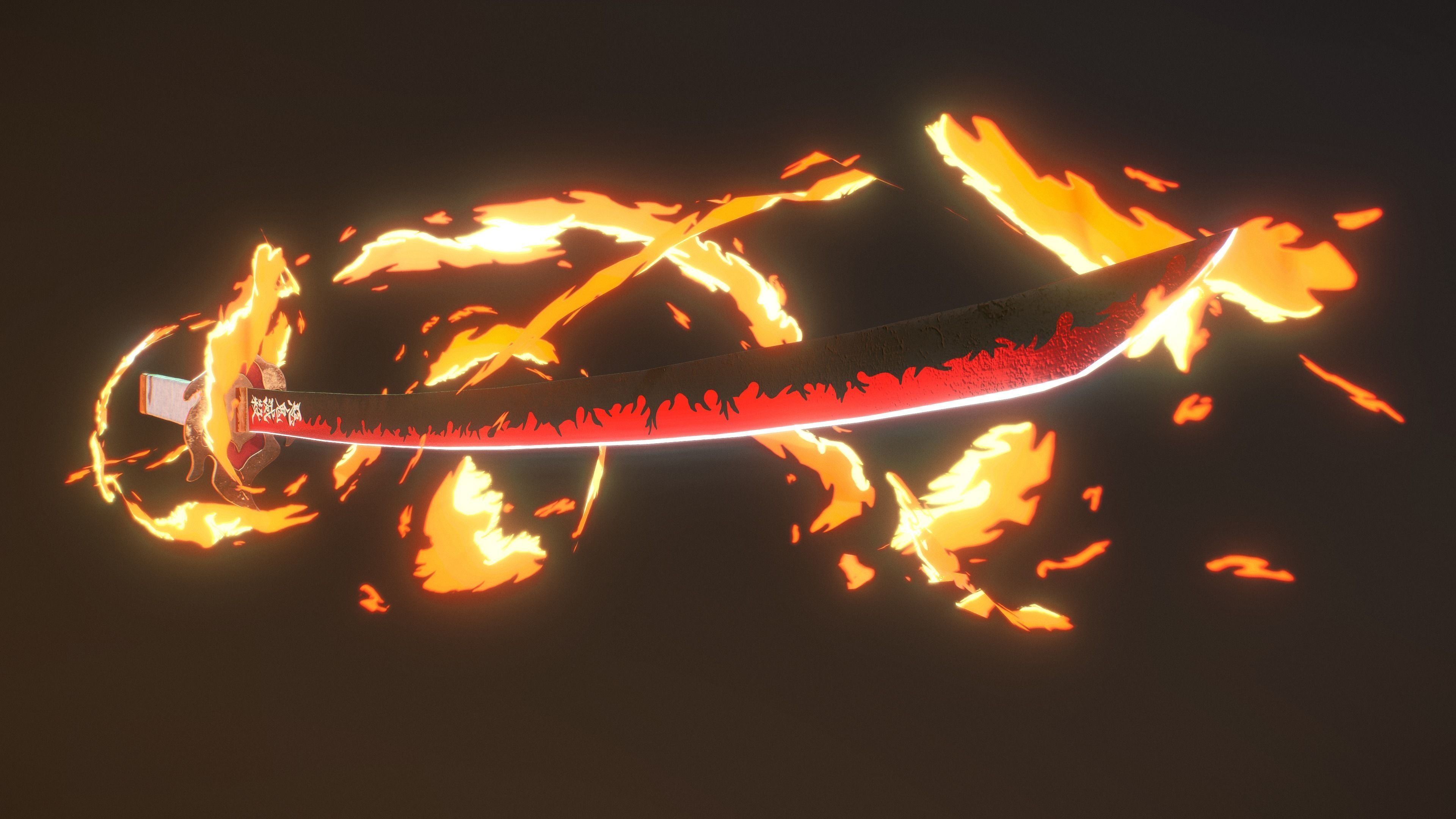 Demon Slayer Rengoku Katana Low-poly 3D model_3