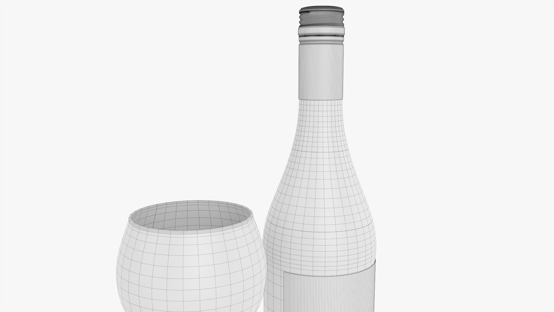 Wine bottle mockup 08 screw cap with glass 3D model_7