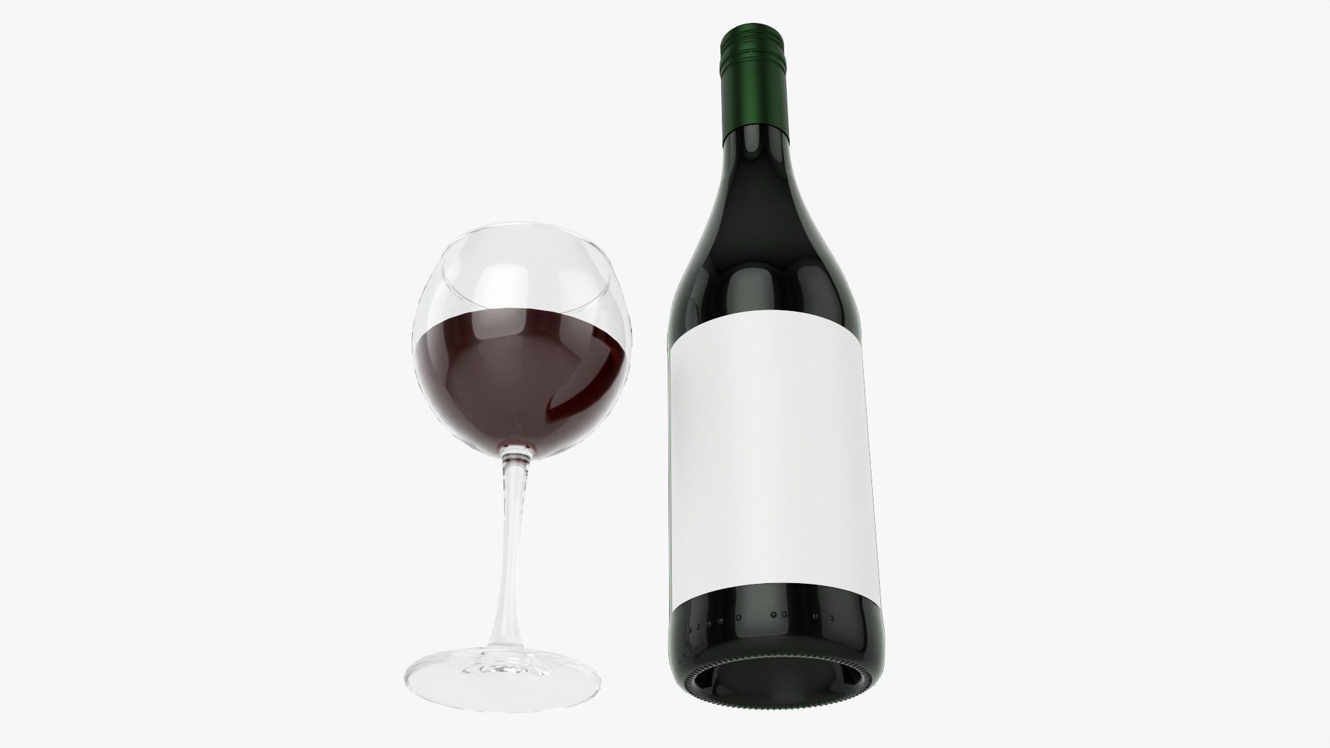 Wine bottle mockup 08 screw cap with glass 3D model_1