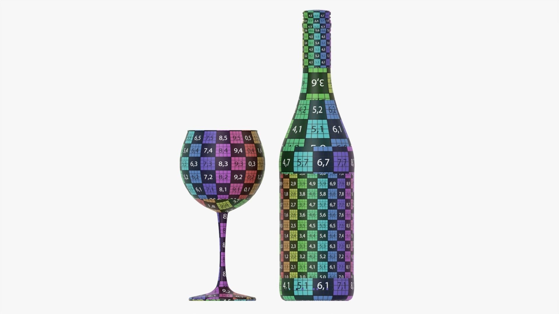 Wine bottle mockup 08 screw cap with glass 3D model_9