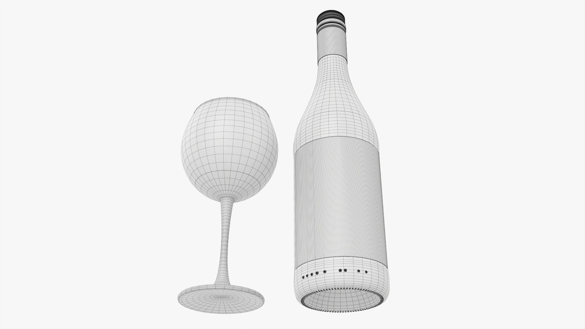 Wine bottle mockup 08 screw cap with glass 3D model_6