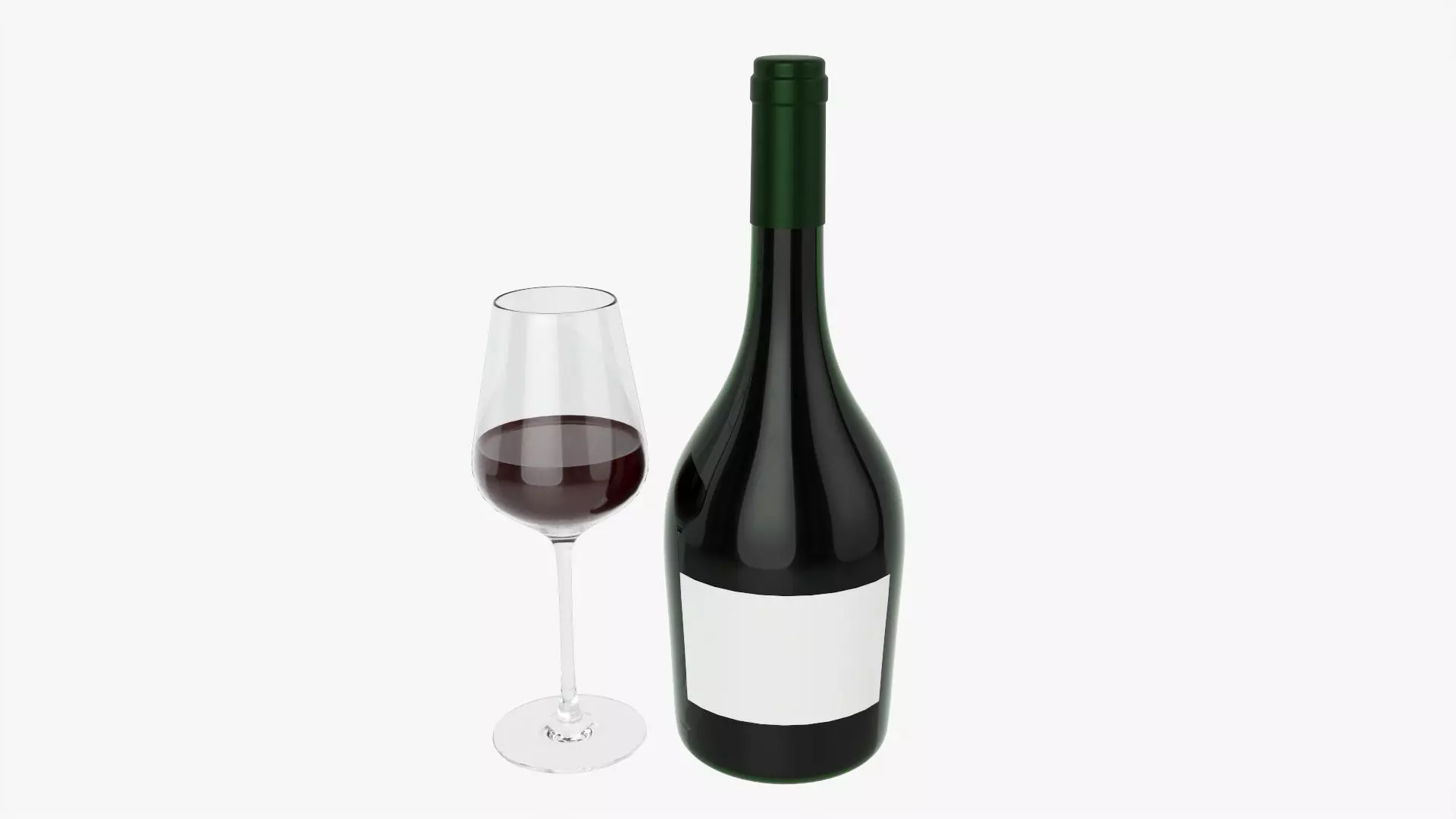 Wine bottle mockup 12 with glass 3D model_0