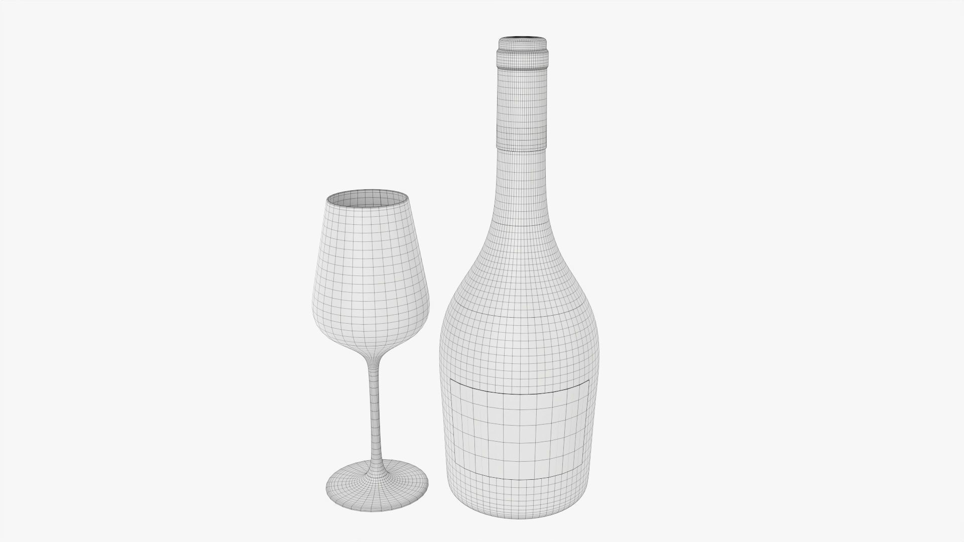 Wine bottle mockup 12 with glass 3D model_5
