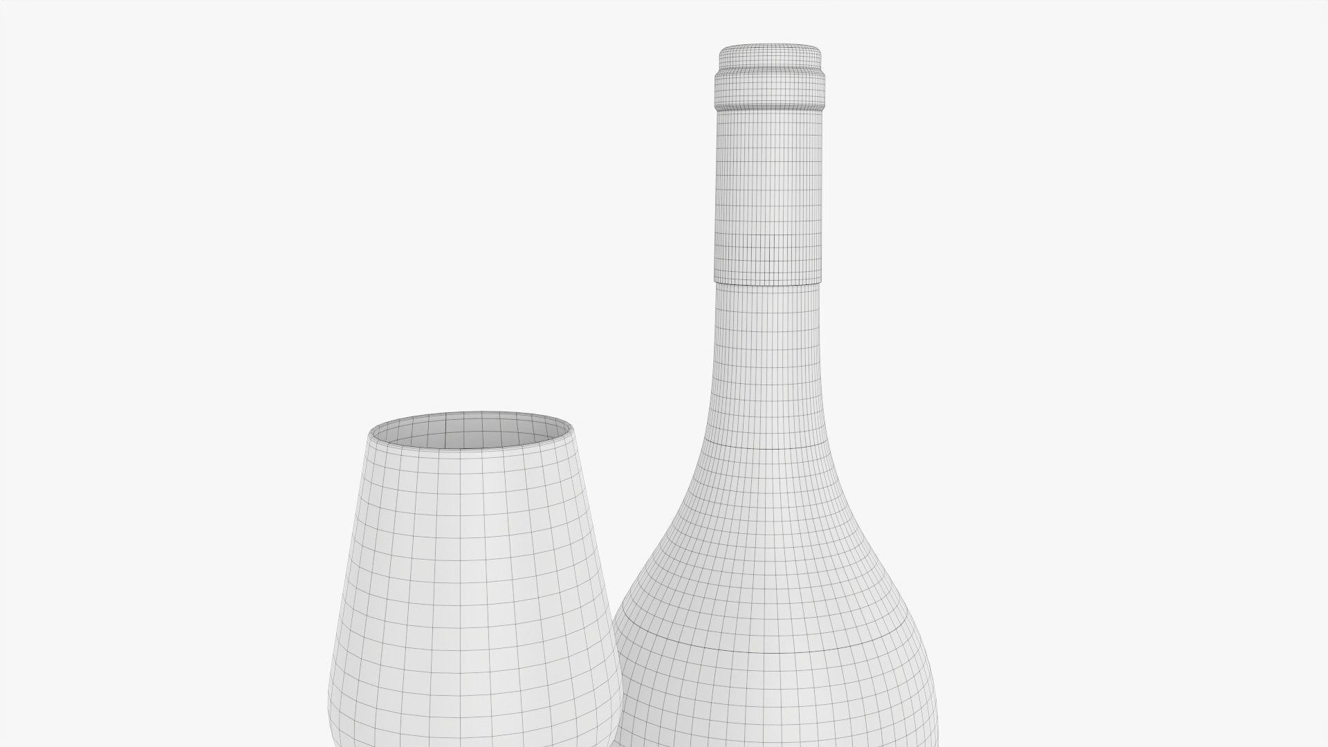 Wine bottle mockup 12 with glass 3D model_7