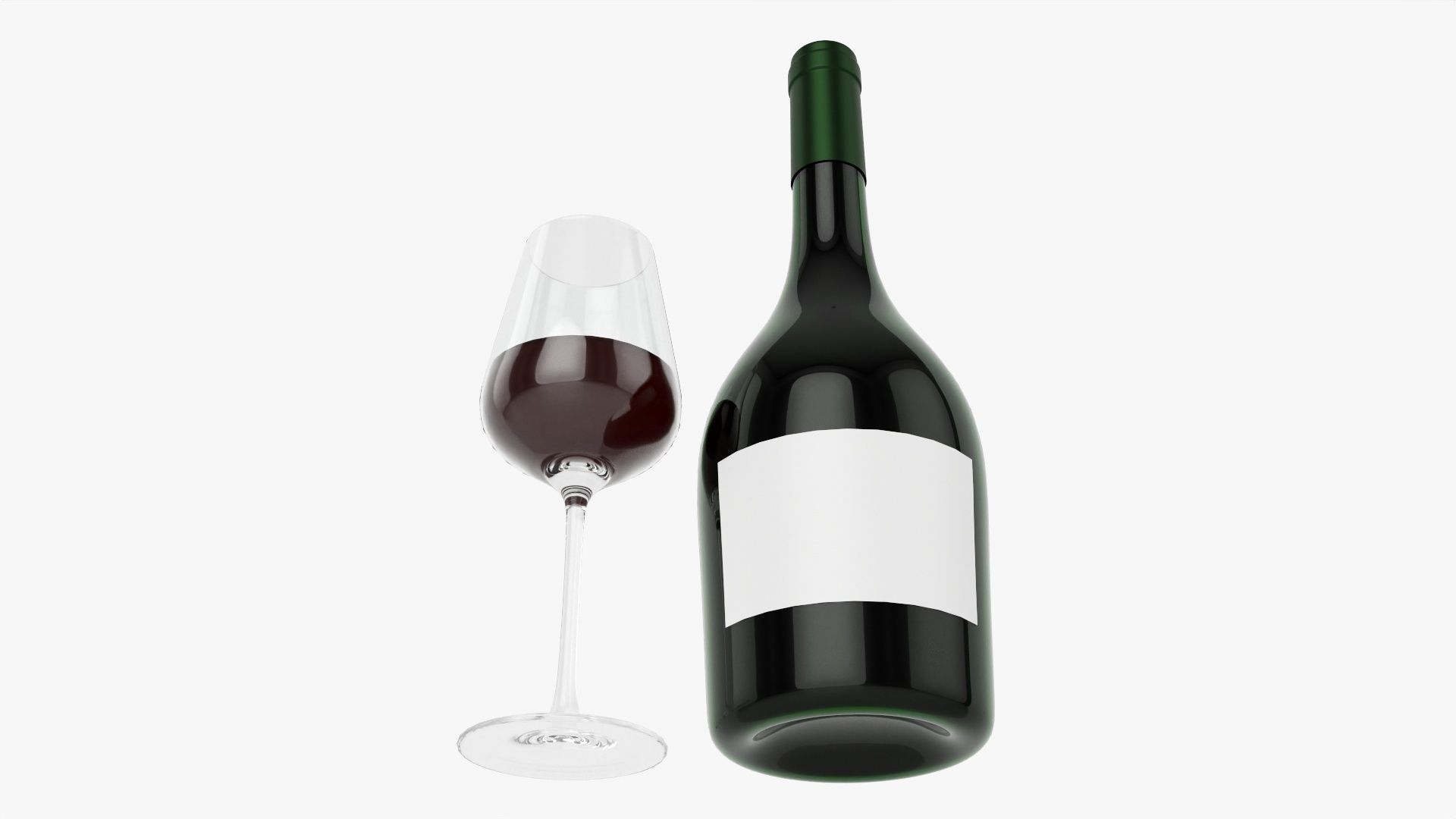 Wine bottle mockup 12 with glass 3D model_1