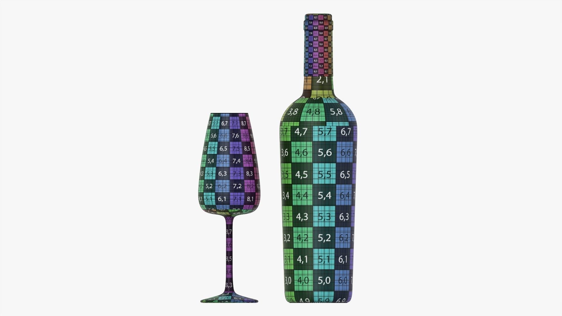 Wine bottle mockup 15 with glass 3D model_9
