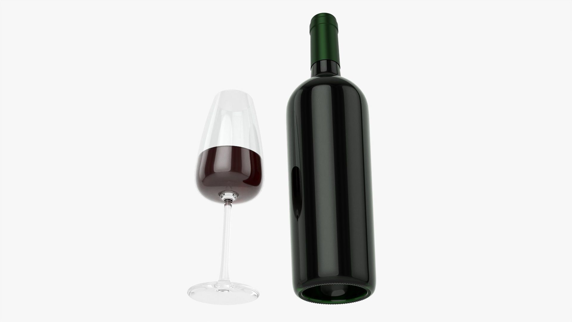 Wine bottle mockup 15 with glass 3D model_1