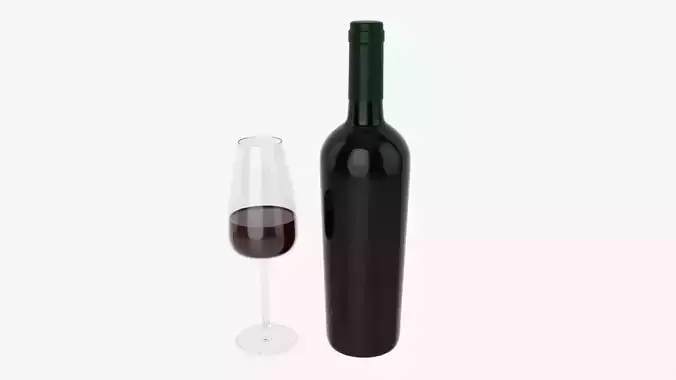 Wine bottle mockup 15 with glass 3D model