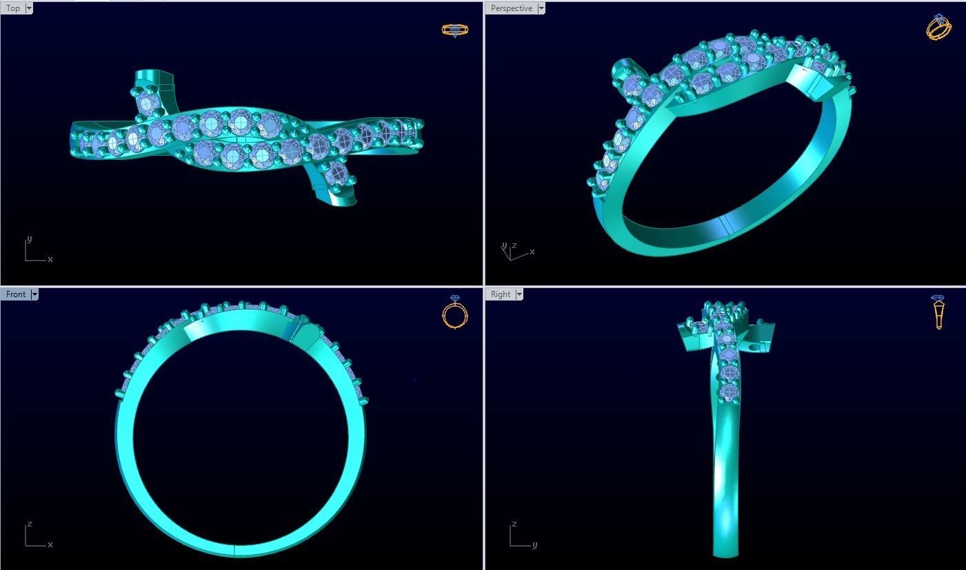 Diamond ring - A row of stones Spiral - Womens Rings 3D print model_1