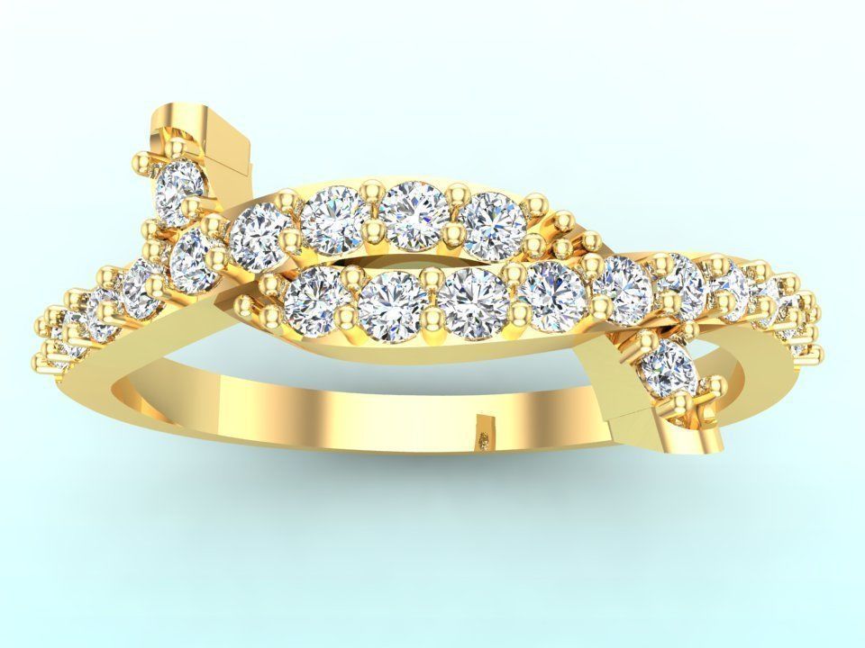 Diamond ring - A row of stones Spiral - Womens Rings 3D print model_3