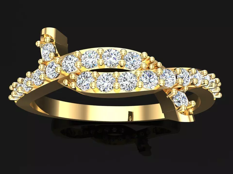 Diamond ring - A row of stones Spiral - Womens Rings 3D print model_0