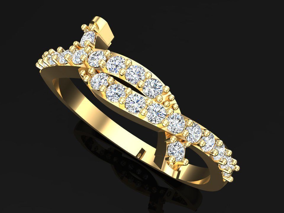 Diamond ring - A row of stones Spiral - Womens Rings 3D print model_2