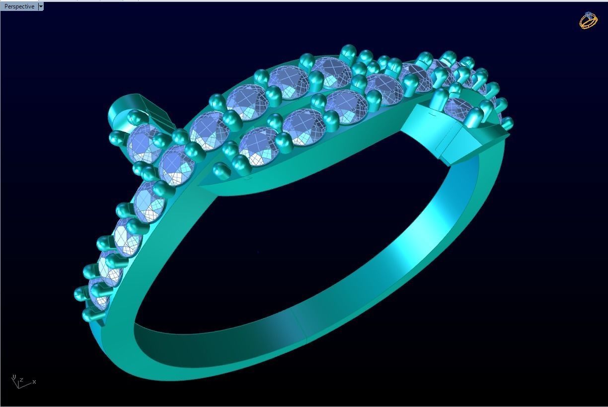 Diamond ring - A row of stones Spiral - Womens Rings 3D print model_6