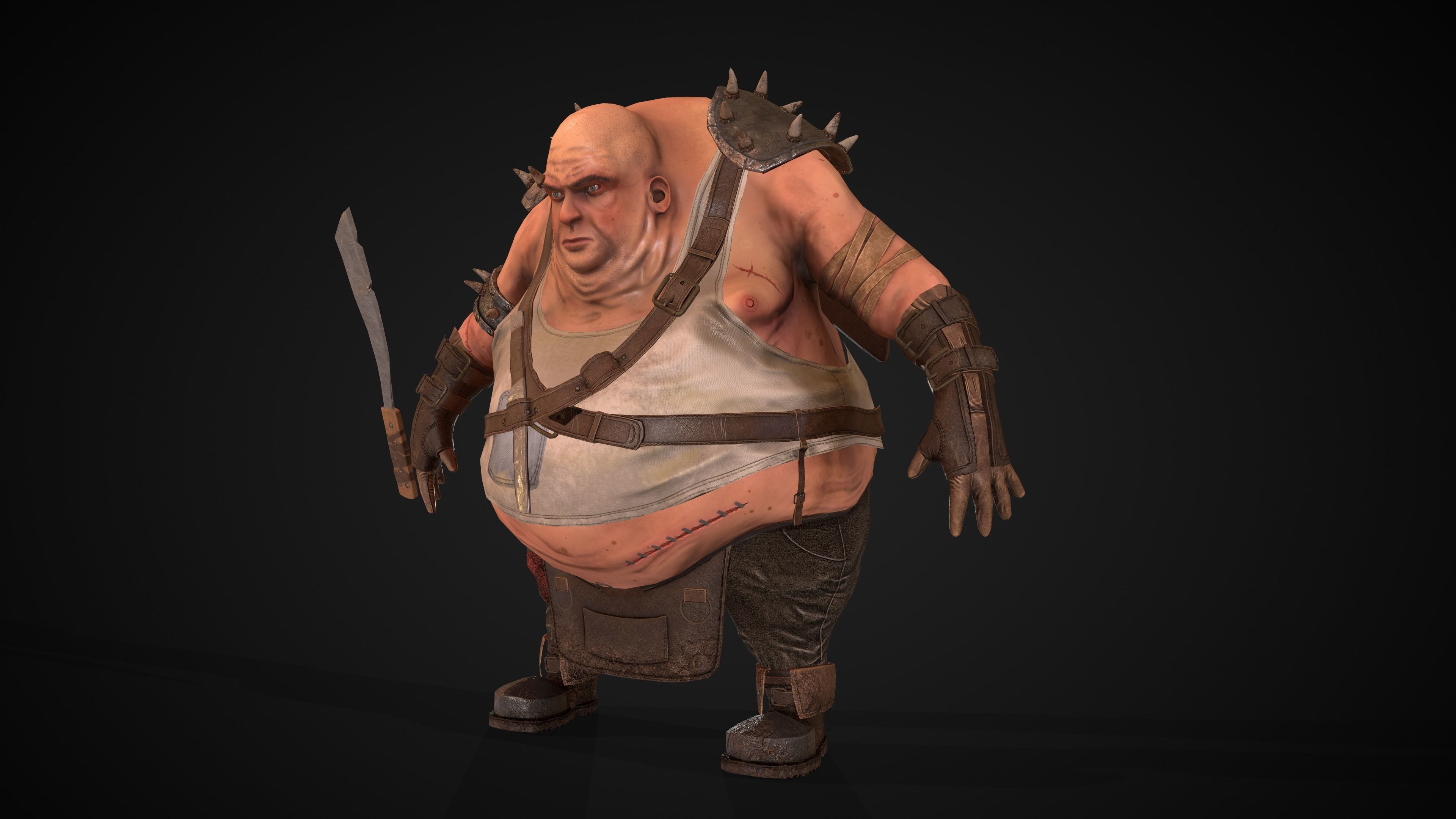 Fat Warrior  Low-poly 3D model_8