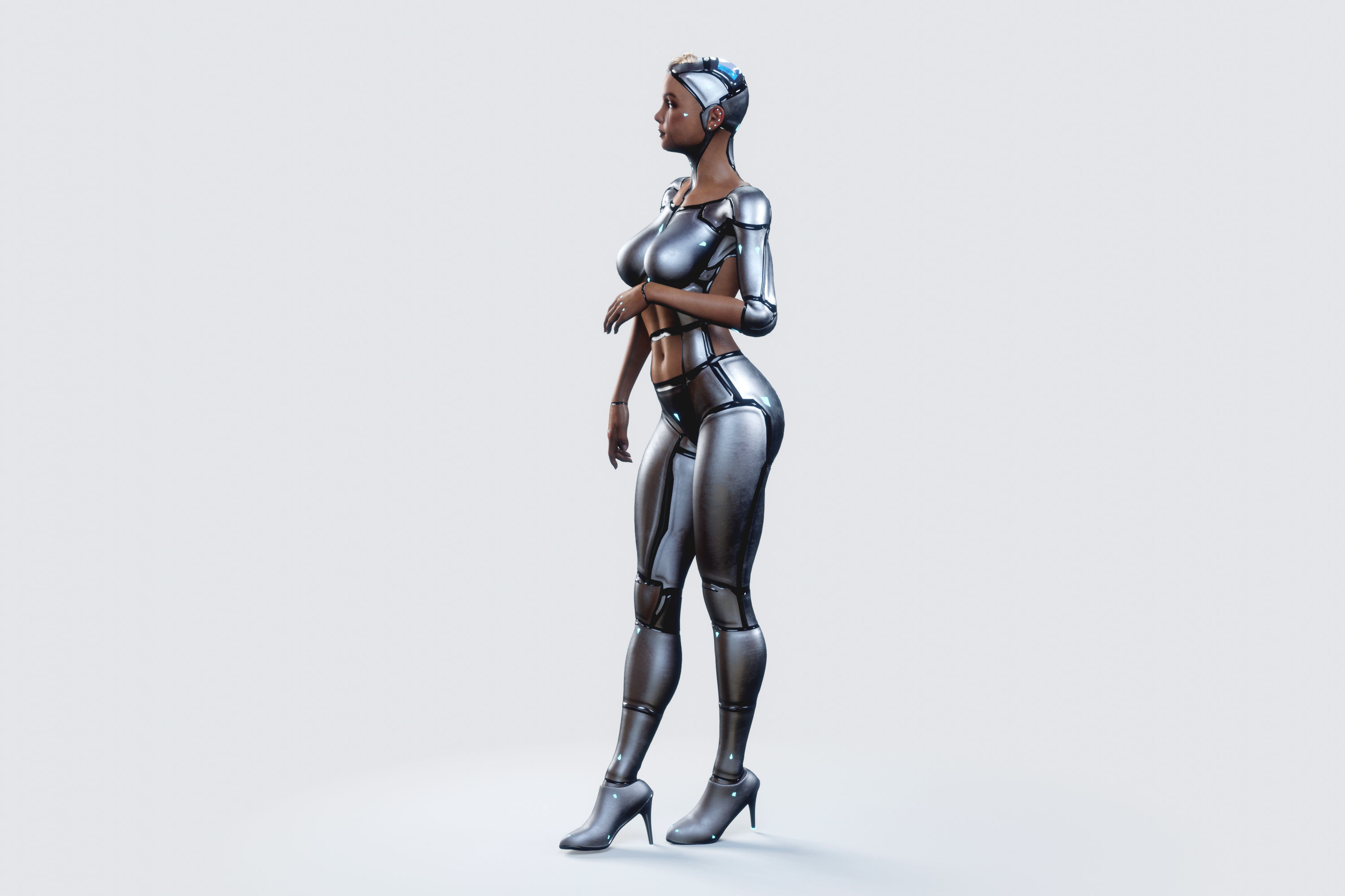 Female Cyborg Robot Droid Fully Rigged 3D model_16