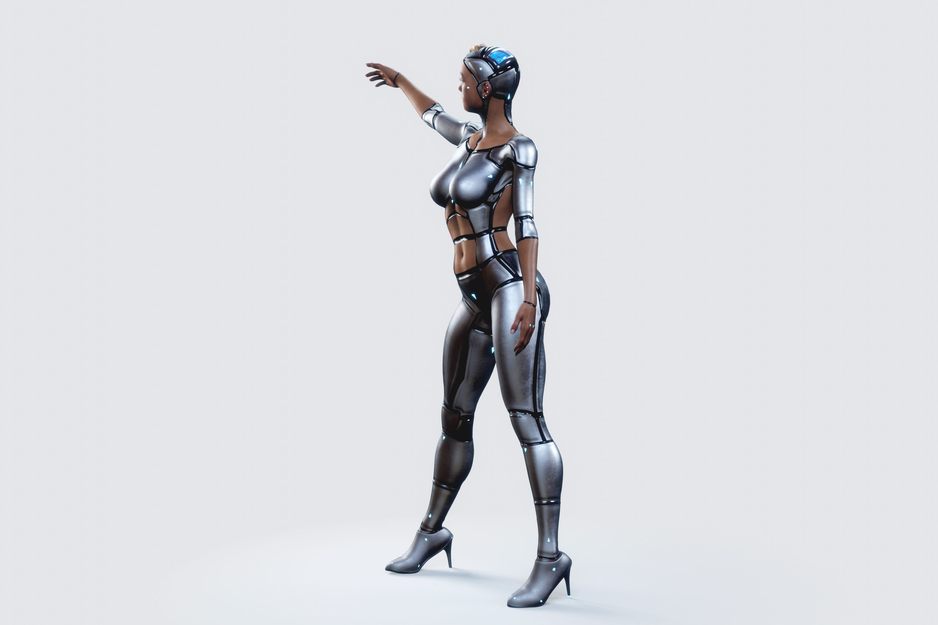 Female Cyborg Robot Droid Fully Rigged 3D model_10