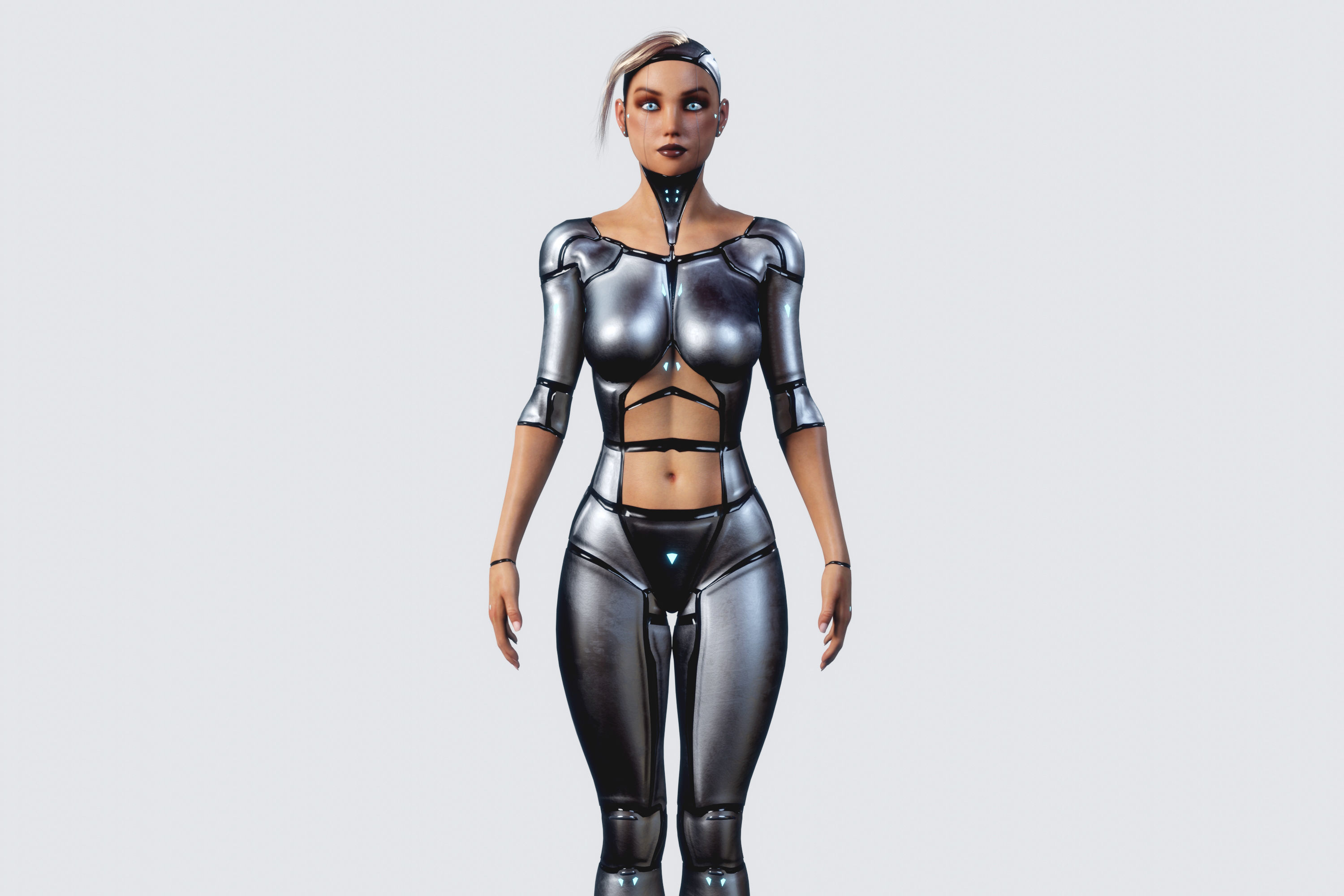 Female Cyborg Robot Droid Fully Rigged 3D model_3