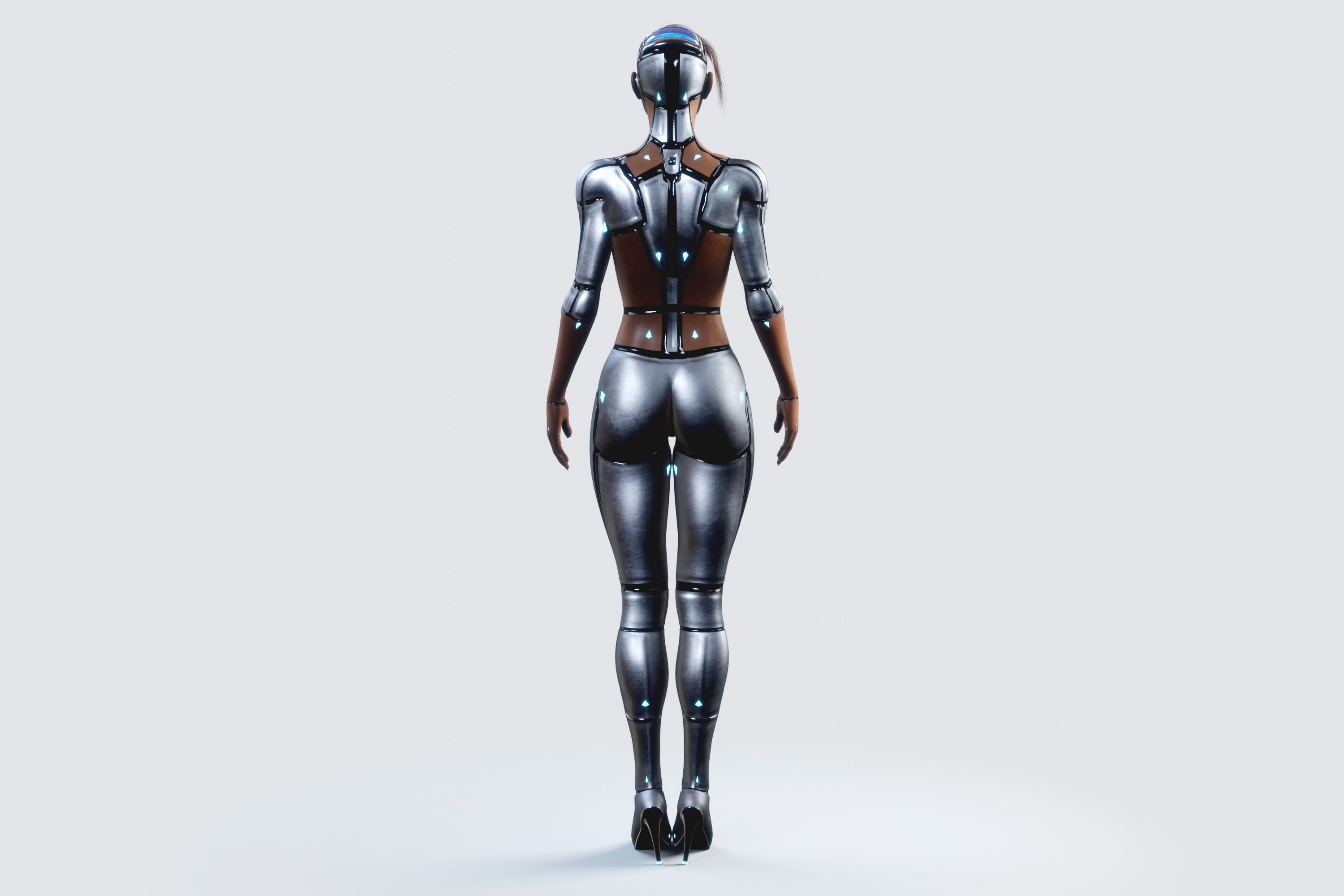 Female Cyborg Robot Droid Fully Rigged 3D model_5