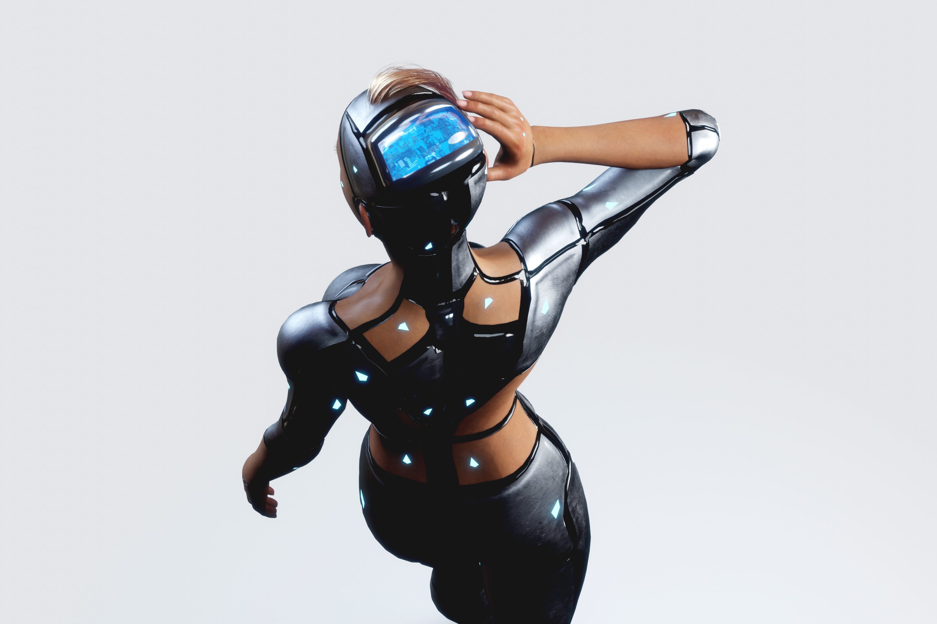 Female Cyborg Robot Droid Fully Rigged 3D model_13