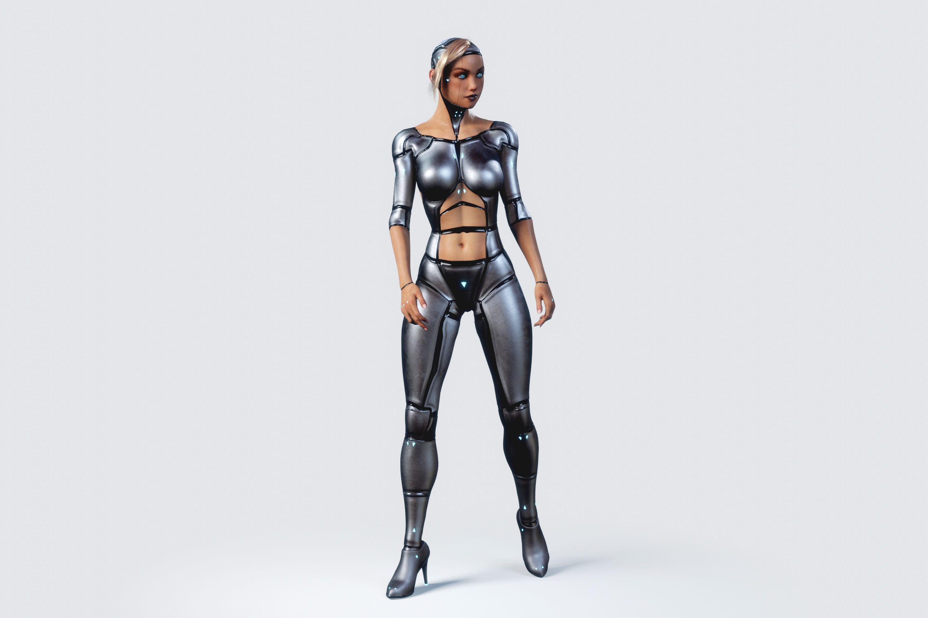 Female Cyborg Robot Droid Fully Rigged 3D model_20