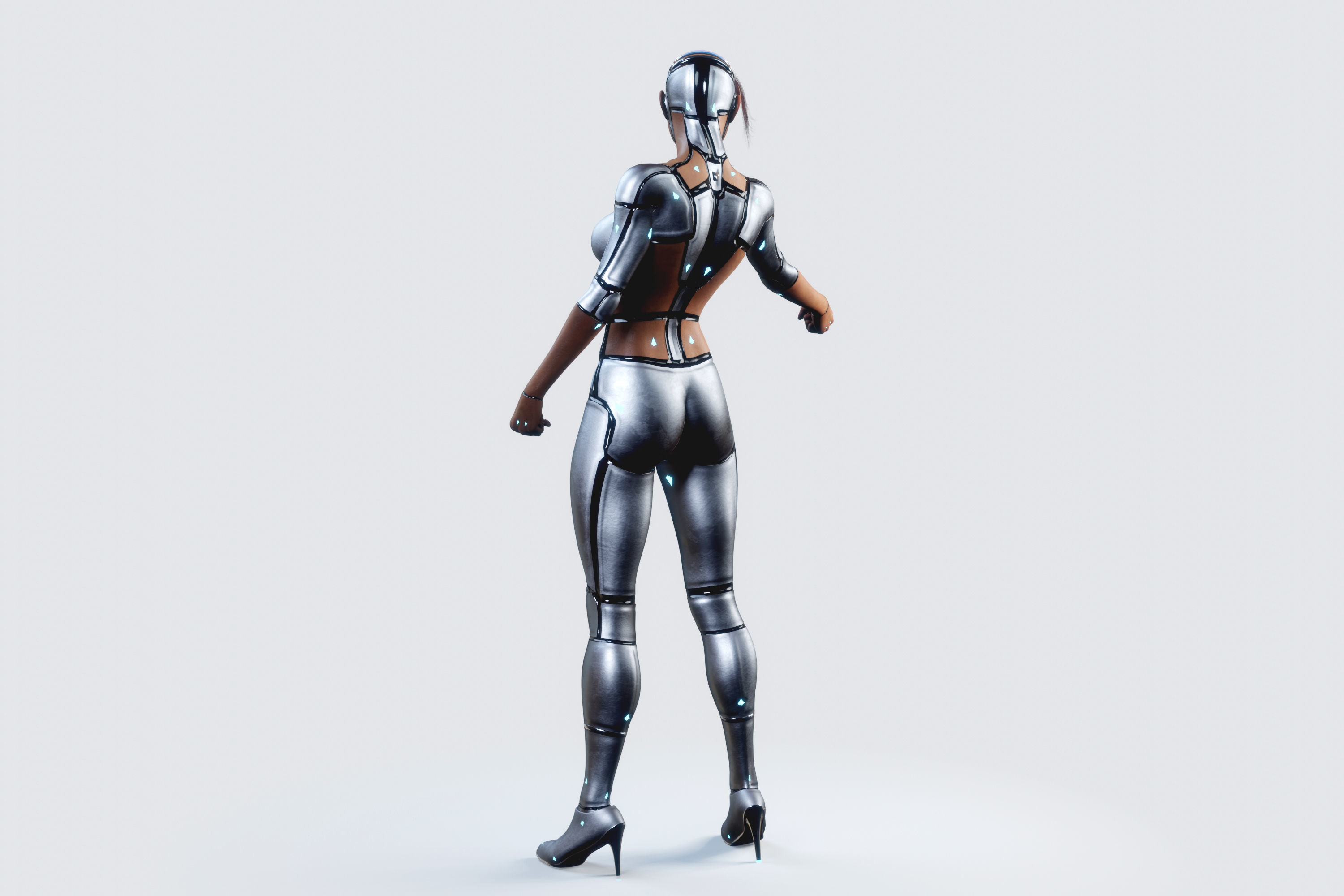 Female Cyborg Robot Droid Fully Rigged 3D model_8