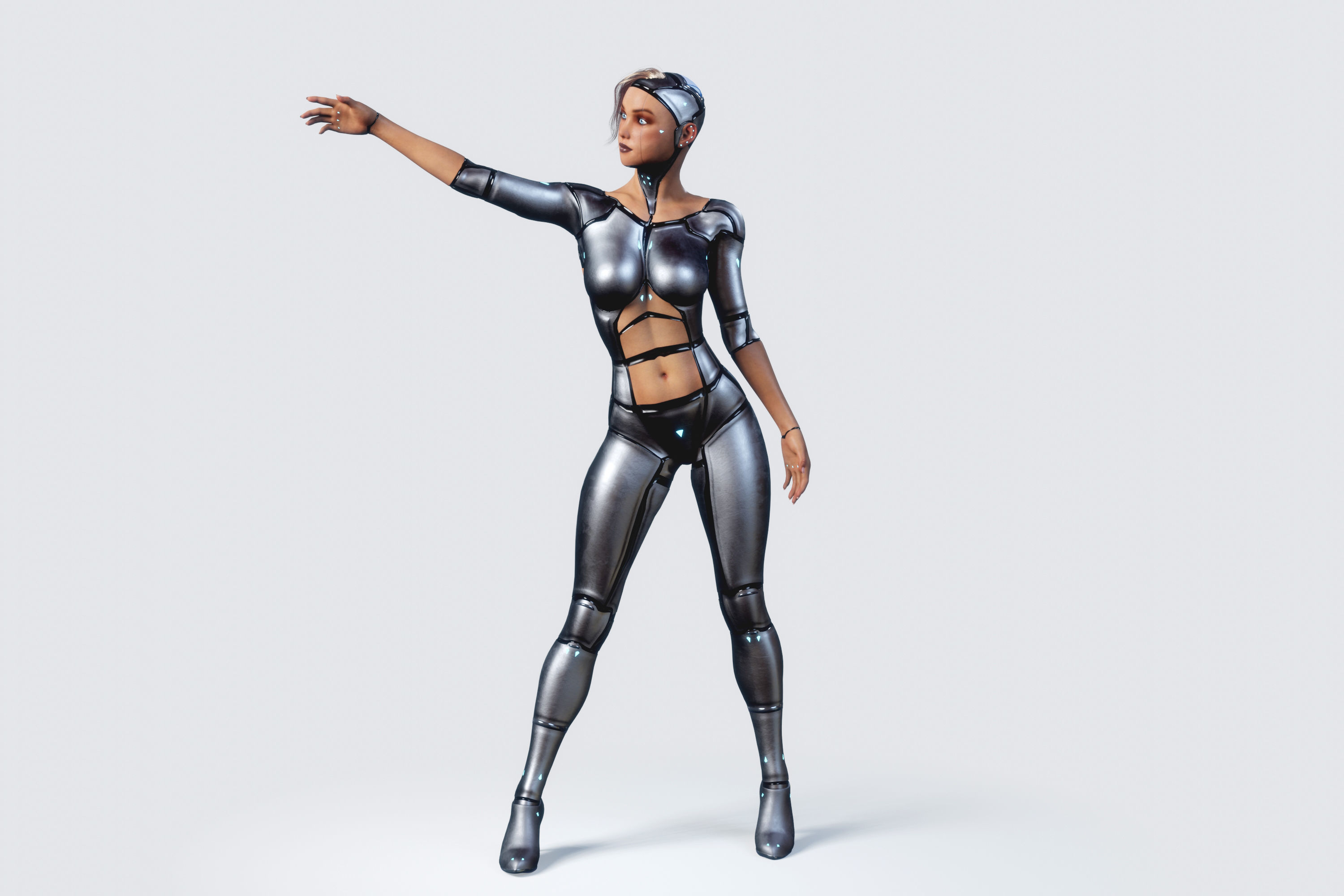 Female Cyborg Robot Droid Fully Rigged 3D model_9