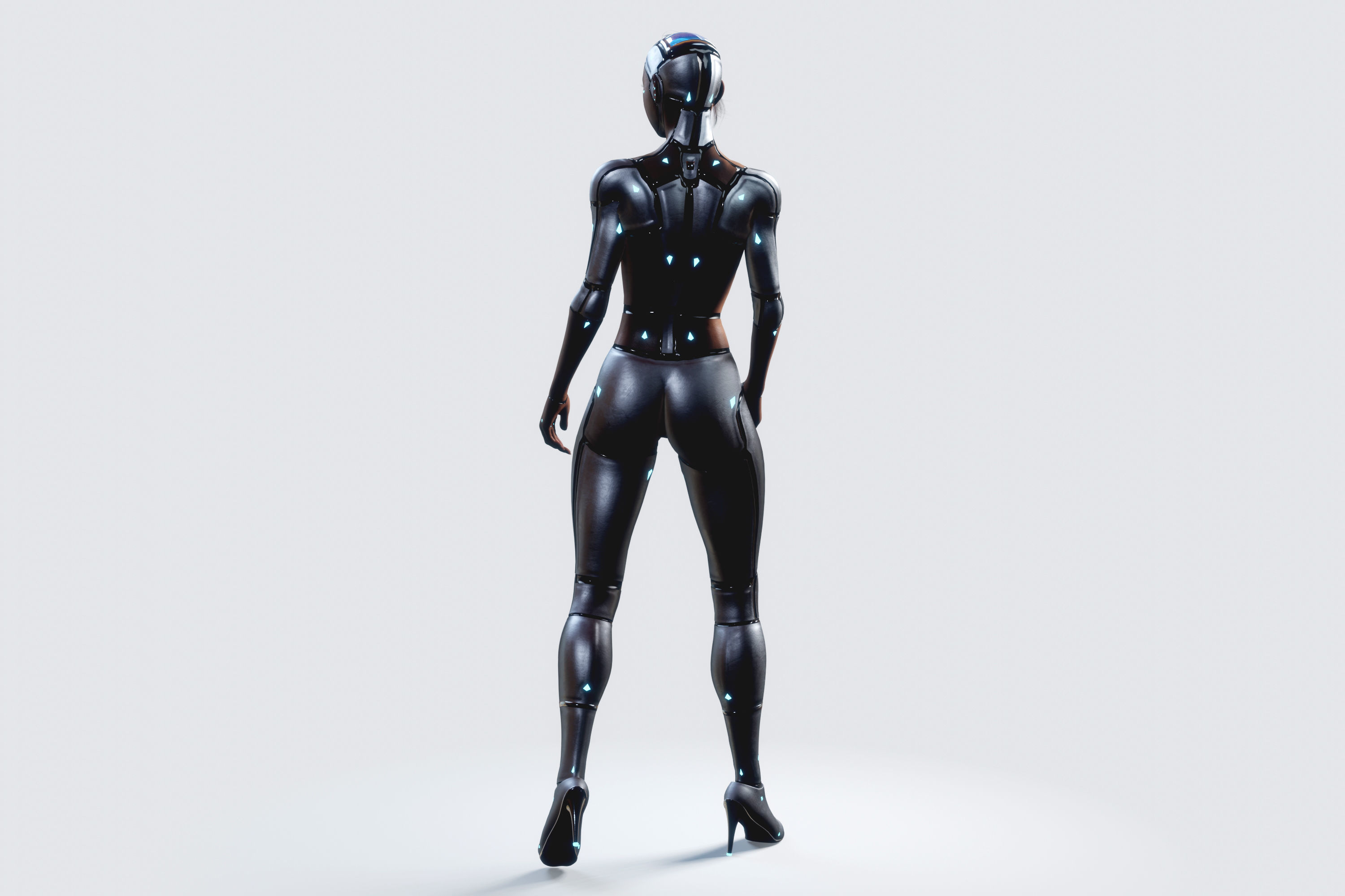 Female Cyborg Robot Droid Fully Rigged 3D model_18