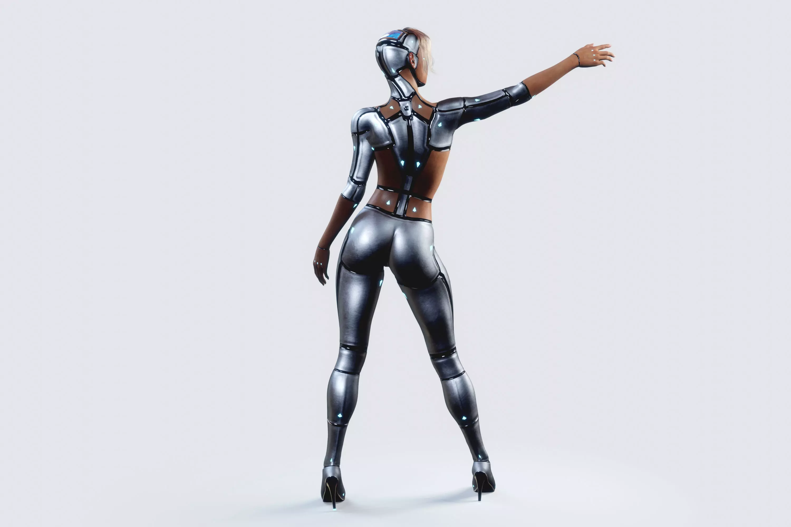 Female Cyborg Robot Droid Fully Rigged 3D model_0