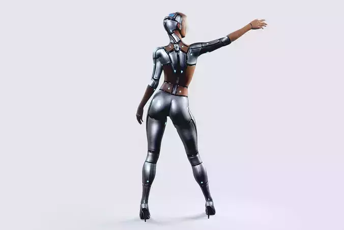 Female Cyborg Robot Droid Fully Rigged 3D model