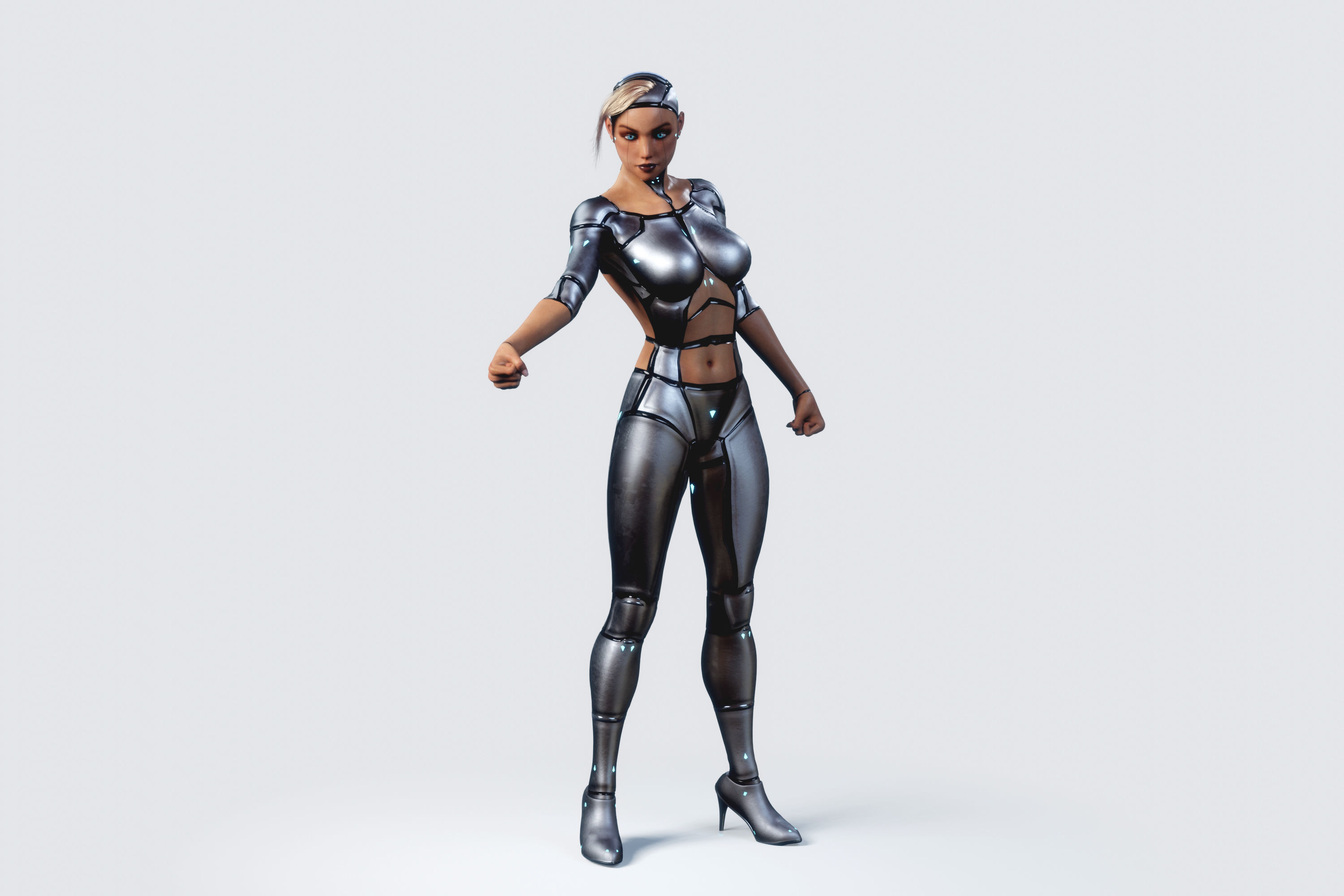 Female Cyborg Robot Droid Fully Rigged 3D model_7