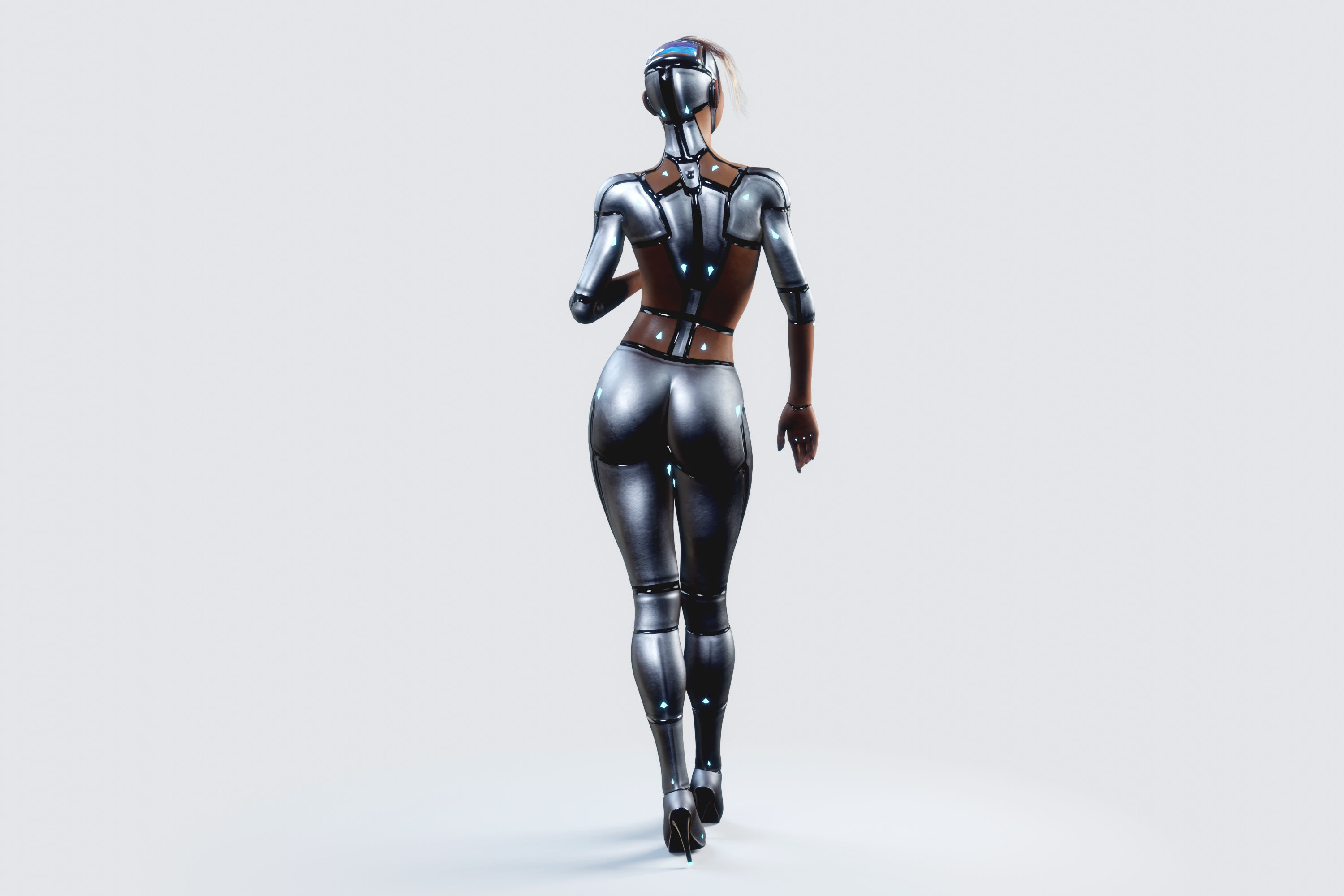 Female Cyborg Robot Droid Fully Rigged 3D model_17