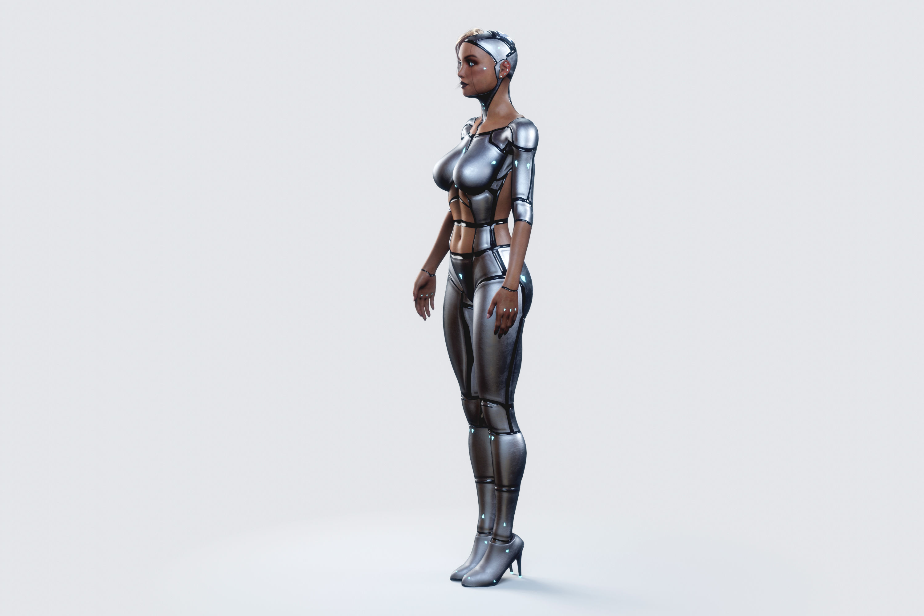 Female Cyborg Robot Droid Fully Rigged 3D model_1