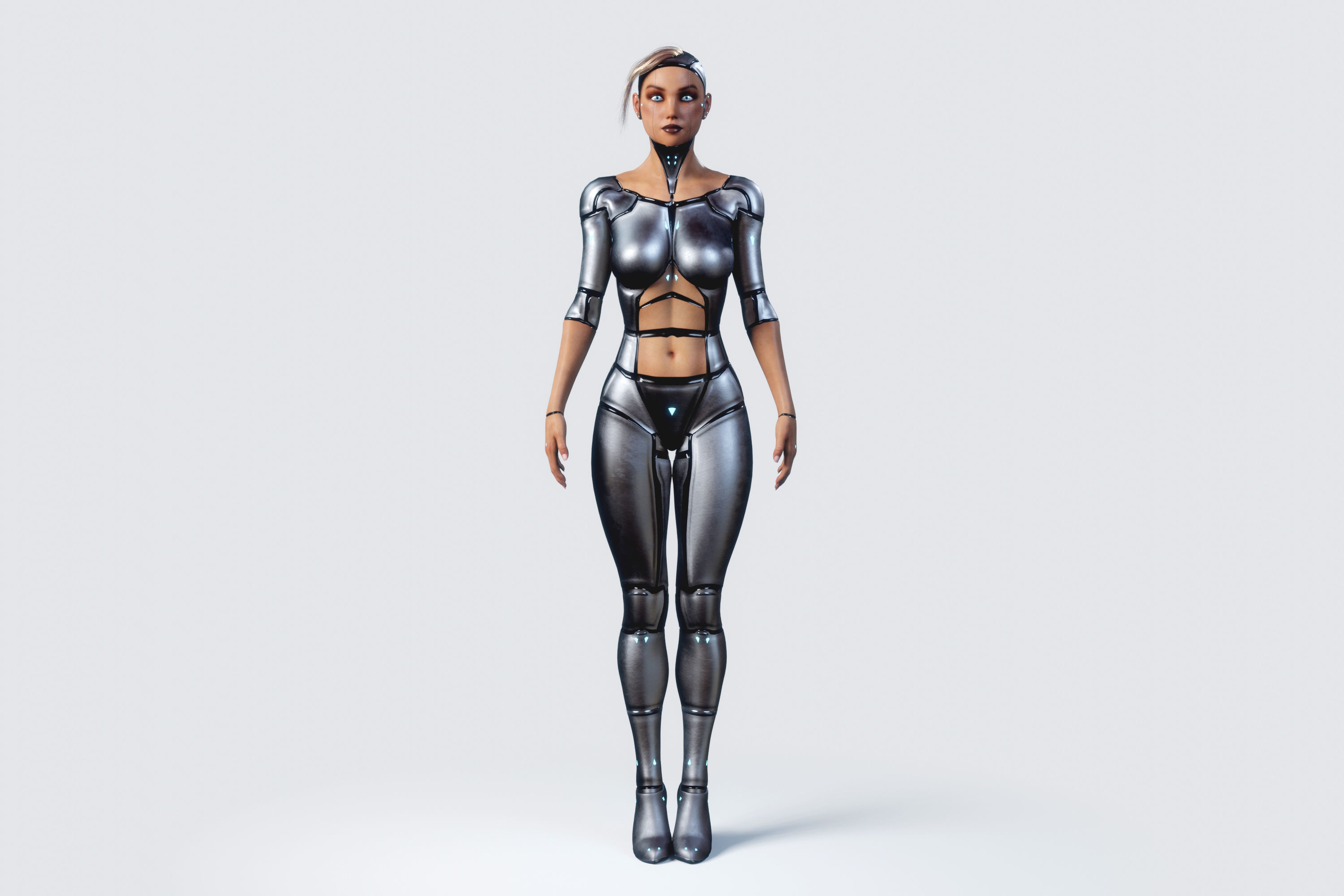Female Cyborg Robot Droid Fully Rigged 3D model_4
