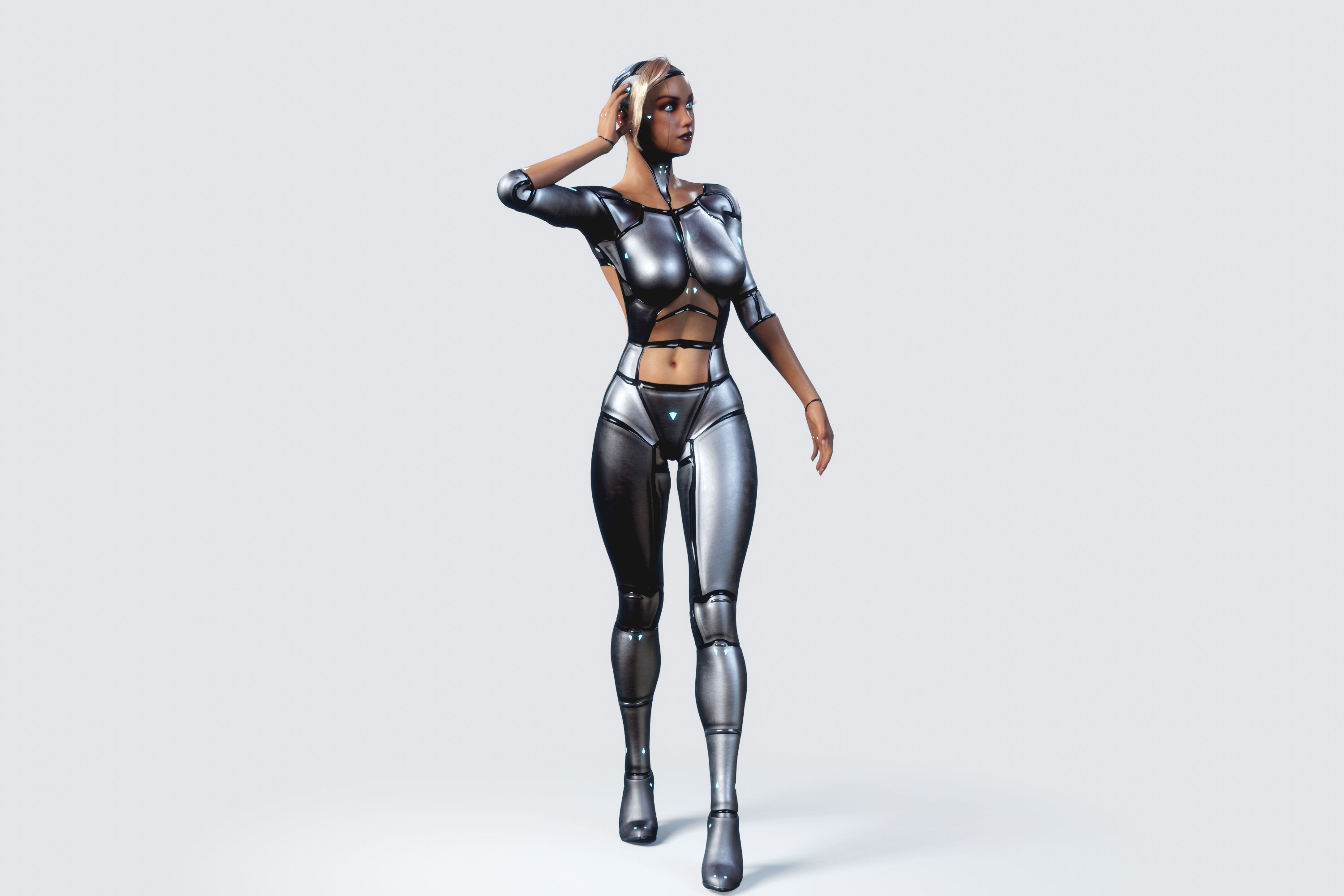 Female Cyborg Robot Droid Fully Rigged 3D model_14