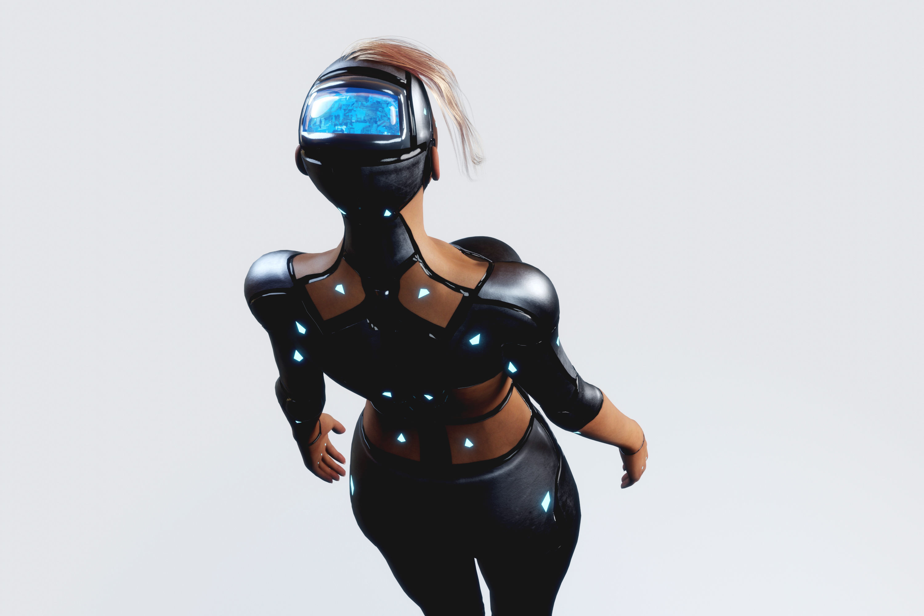 Female Cyborg Robot Droid Fully Rigged 3D model_6