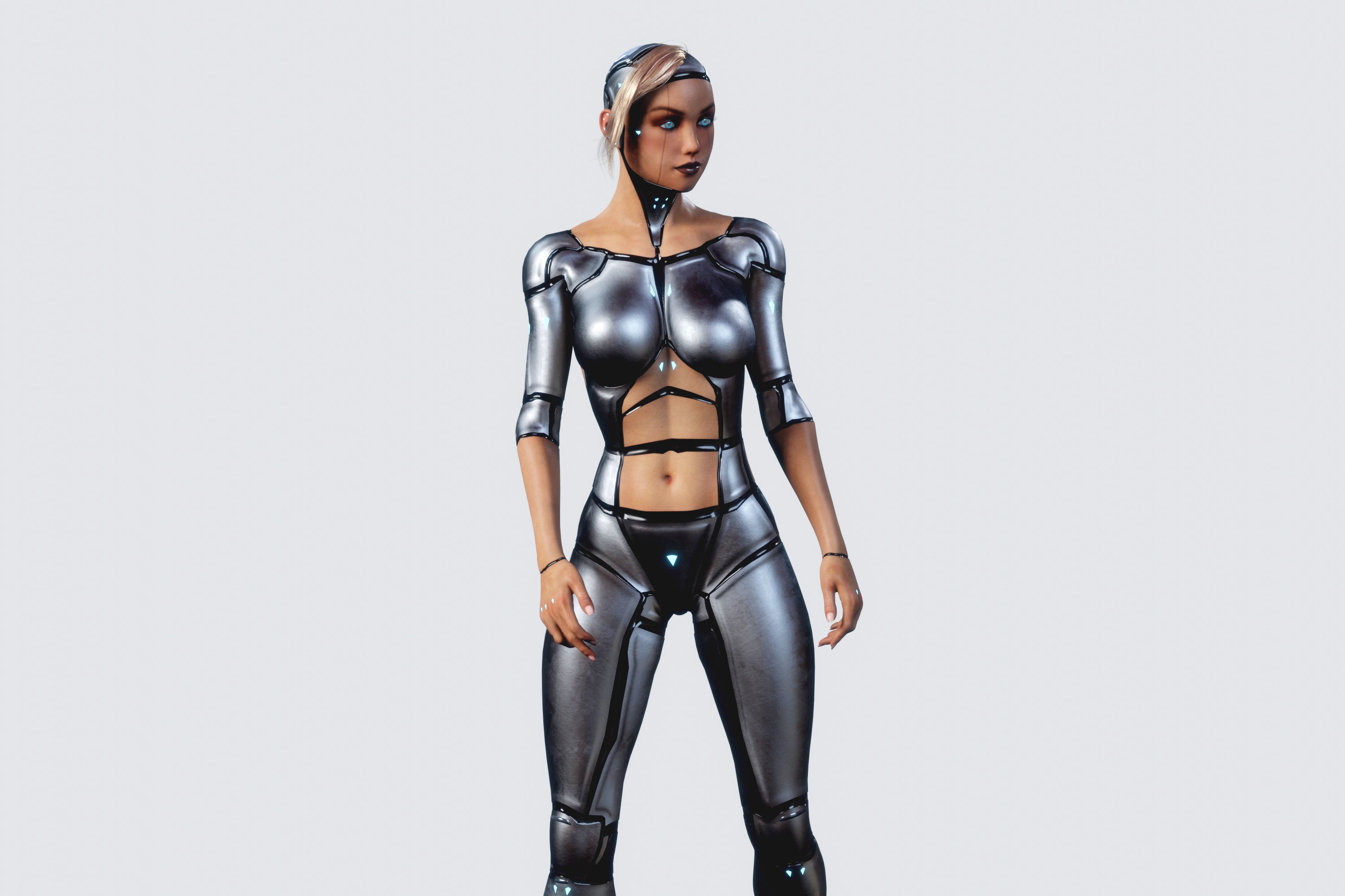 Female Cyborg Robot Droid Fully Rigged 3D model_12