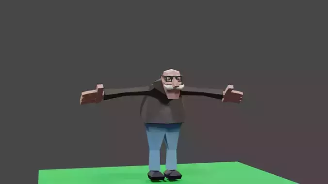 3D OLD MAN  GRAND PA  CHARACTOER LOW POLLY