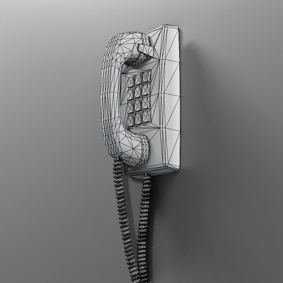 Vintage Mounted Phone Low-poly 3D model_10