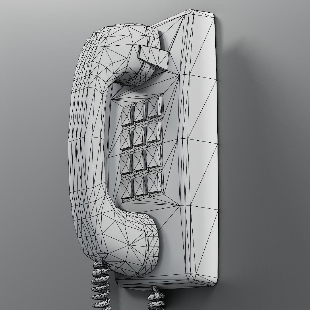 Vintage Mounted Phone Low-poly 3D model_13