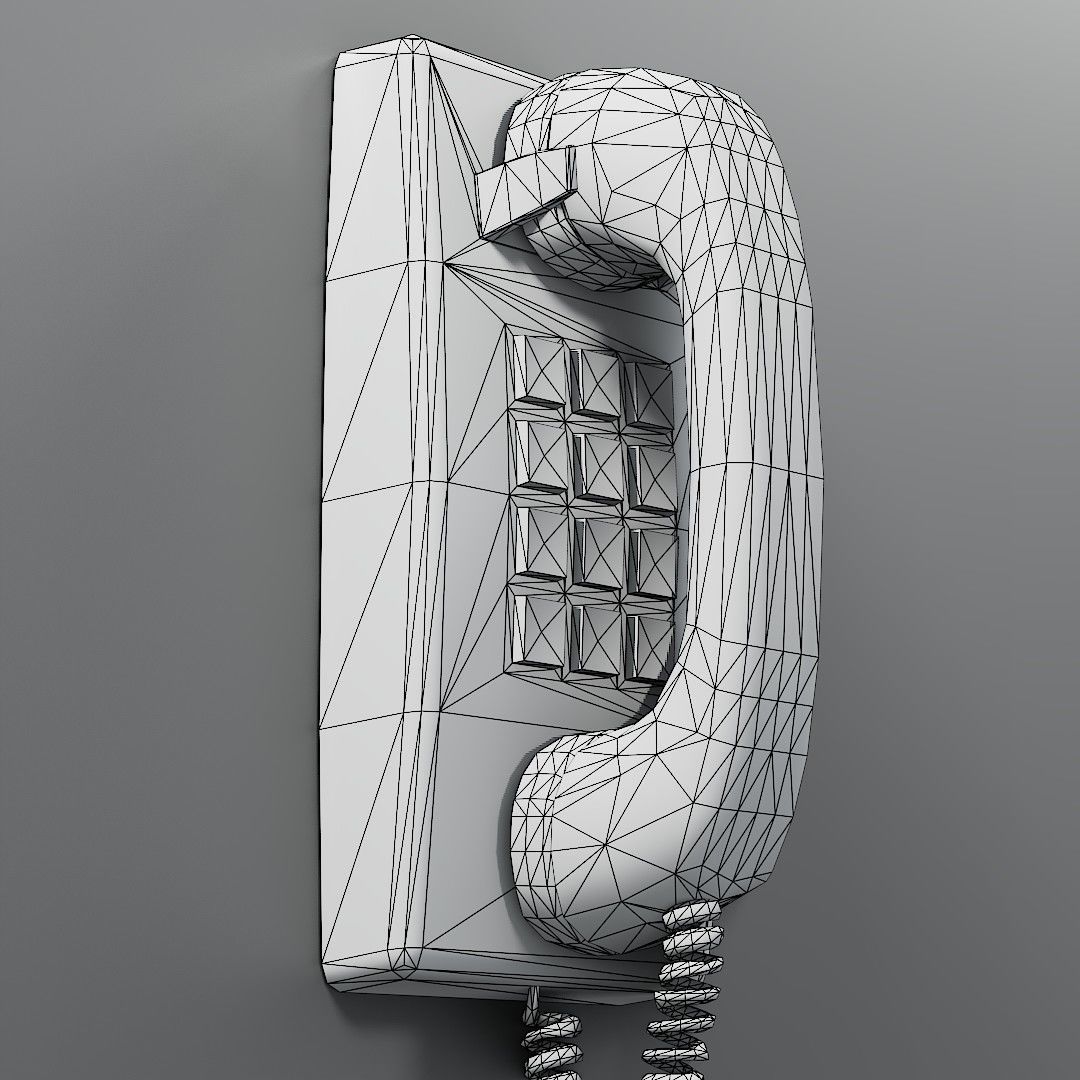 Vintage Mounted Phone Low-poly 3D model_12