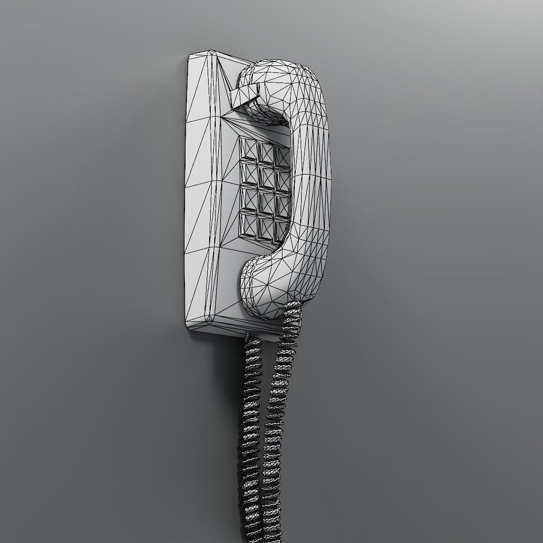 Vintage Mounted Phone Low-poly 3D model_11