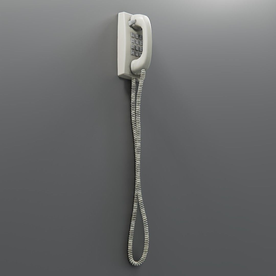 Vintage Mounted Phone Low-poly 3D model_6