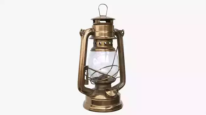 Old kerosene metal  lamp 01 3D model