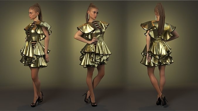 Shiny elegant dress Marvelous Designer and 3ds max 3D model