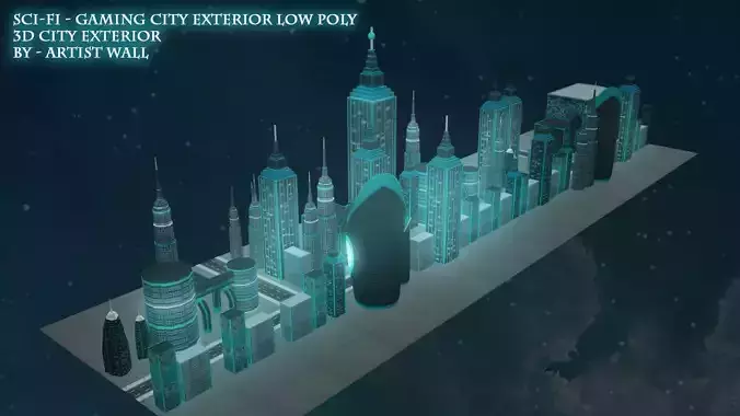 Sci-Fi Gaming City Exterior  Low-poly 3D model