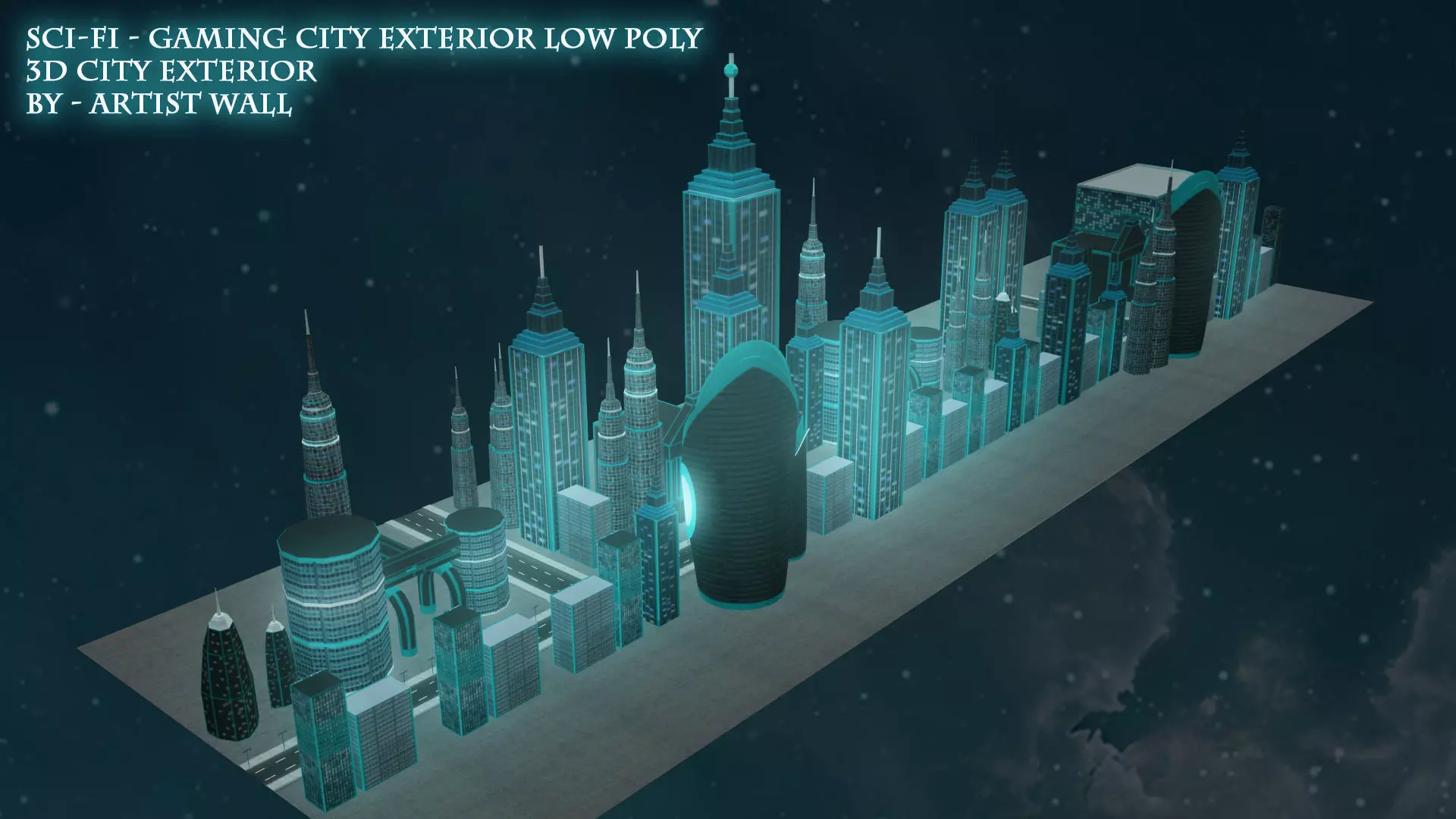 Sci-Fi Gaming City Exterior  Low-poly 3D model_0