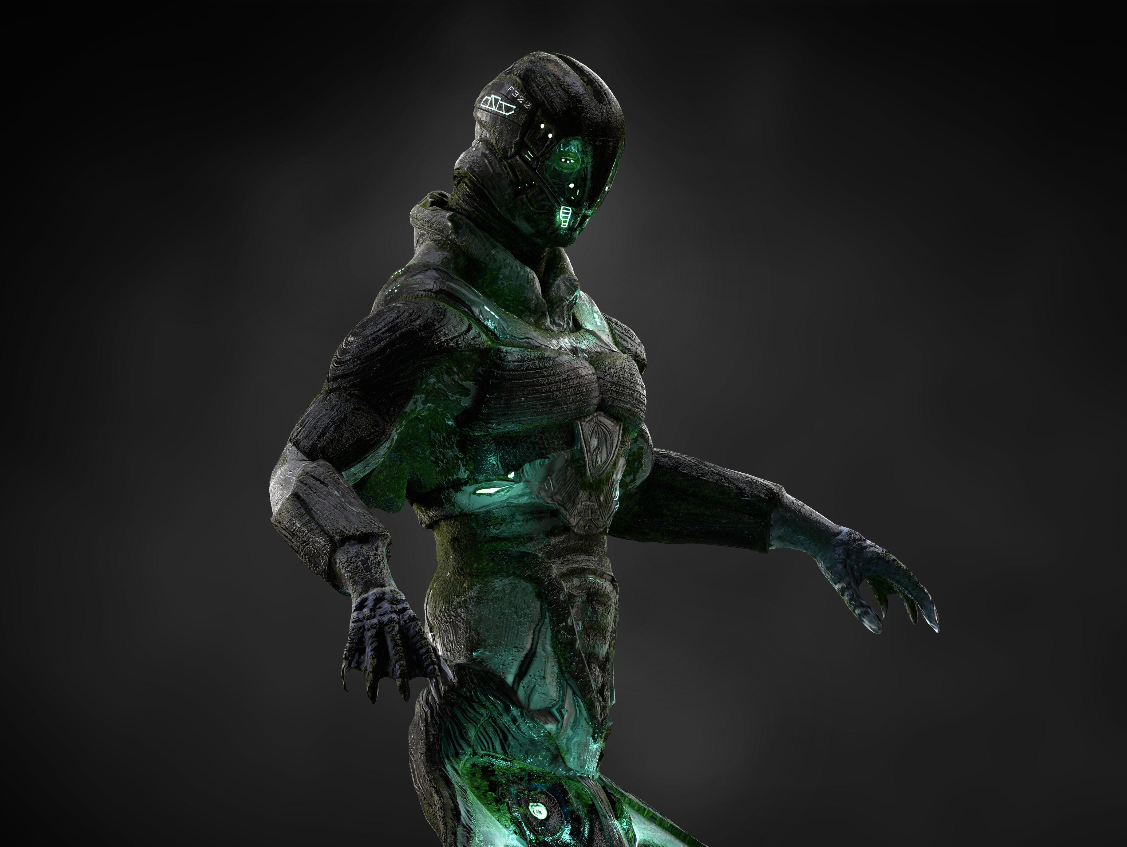 Sci-Fi Alien cyborg underwater Low-poly 3D model_8